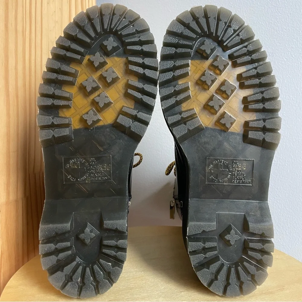 Dr. Martens Black Leather Platform Combat Boots with Yellow Accents - Picture 7 of 13